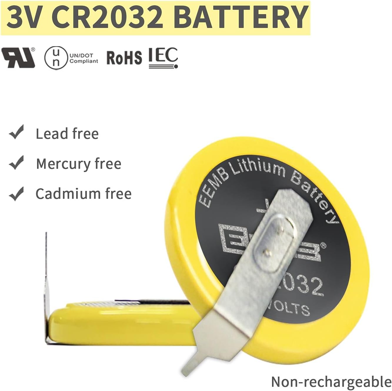 EEMB 10 PACK Tabbed CR2032 Batterij met Solder Tabs 3V Lithium Batterij 2032 Coin Cell Lithium Batteries voor Sensor Radio Gameboy Kleur Game Batterij Vervanging (VBY2) - NLMAX