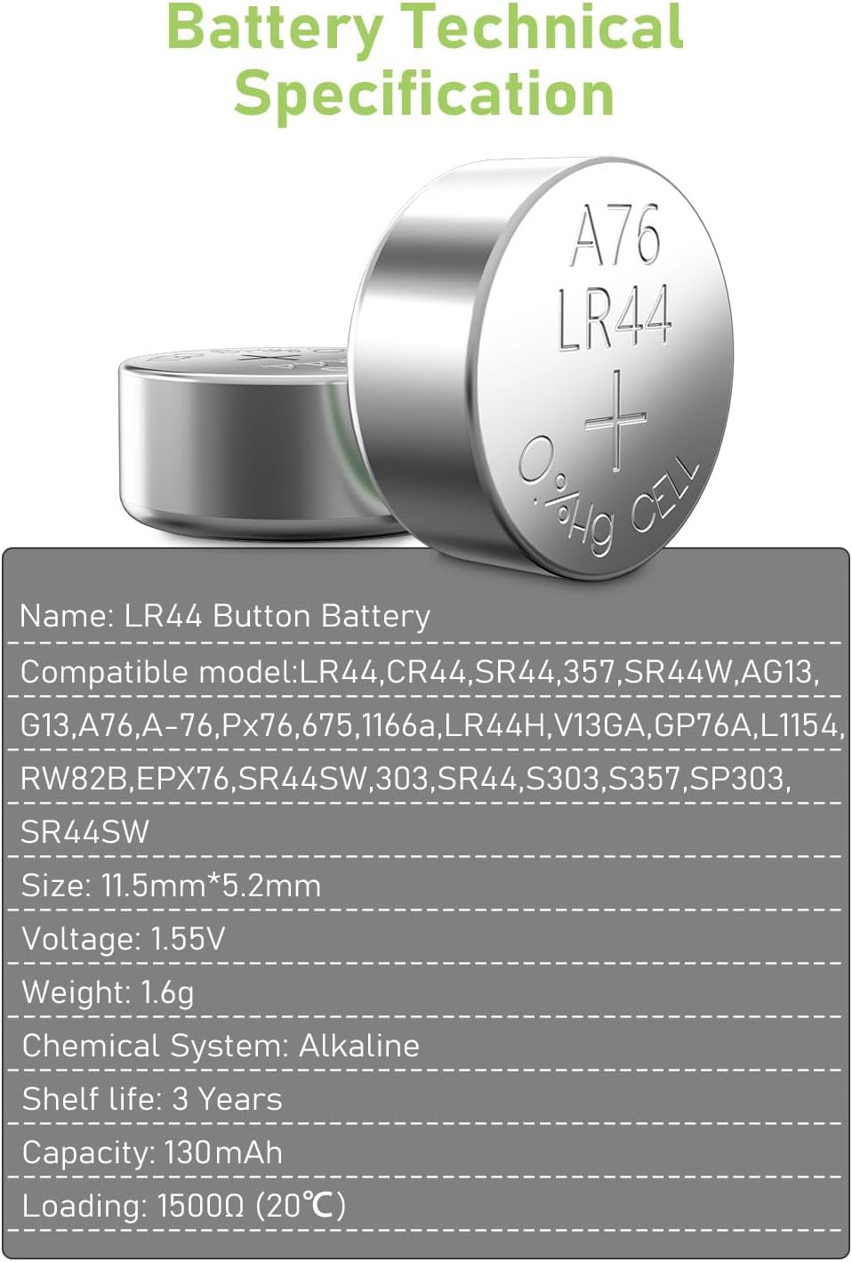 POWEROWL LR44 Batterijen 40 Stuks, L1154F AG13 357 303 SR44 A76 Premium Alkaline Batterij 1.5V Hoge Capaciteit Knoopcelbatterijen - NLMAX