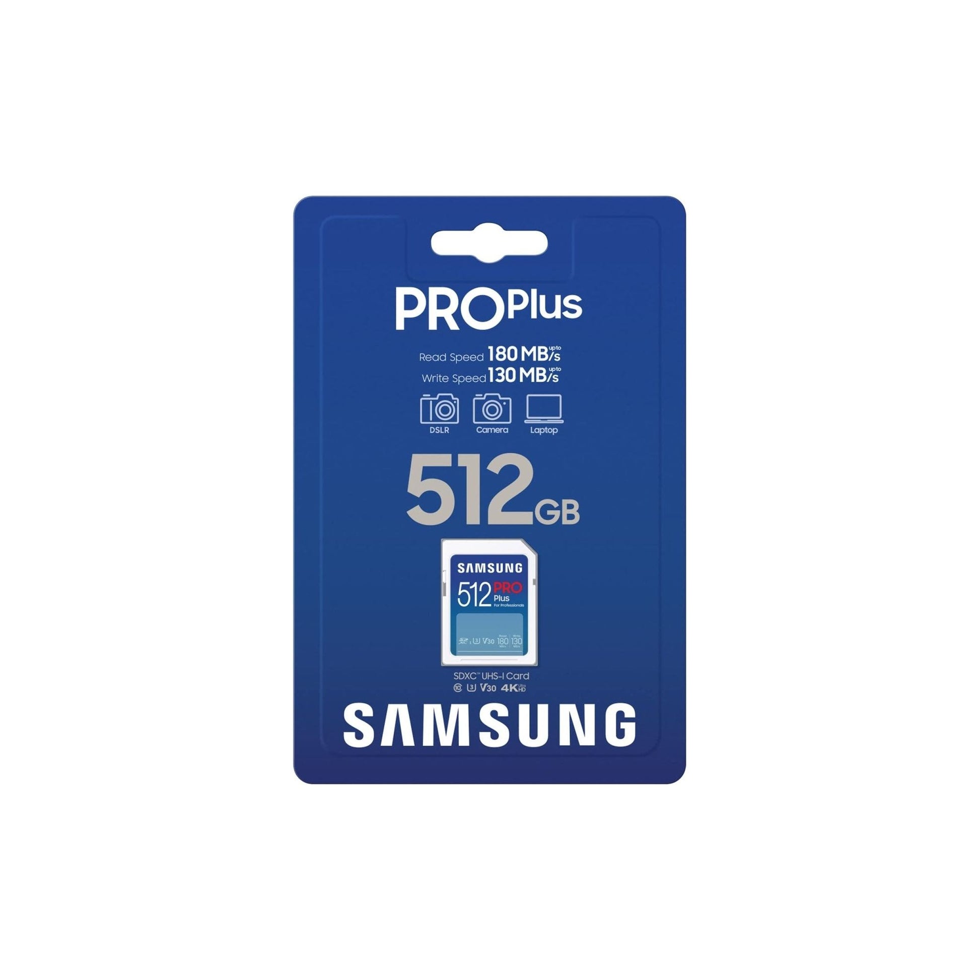 Samsung PRO Plus SD-geheugenkaart, 512GB, UHS-I U3, Full HD & 4K UHD, 180 MB/s lezen, 130 MB/s schrijven, voor spiegelreflexcamera's en systeemcamera's, MB-SD512S/EU - NLMAX