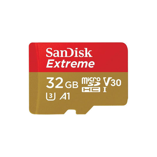 SanDisk Extreme microSDHC-geheugenkaart van 32 GB en SD-adapter met A1 App Performance + Rescue Pro Deluxe, tot 100 MB/s, klasse 10, UHS-I, U3, V30, rood/goud - NLMAX