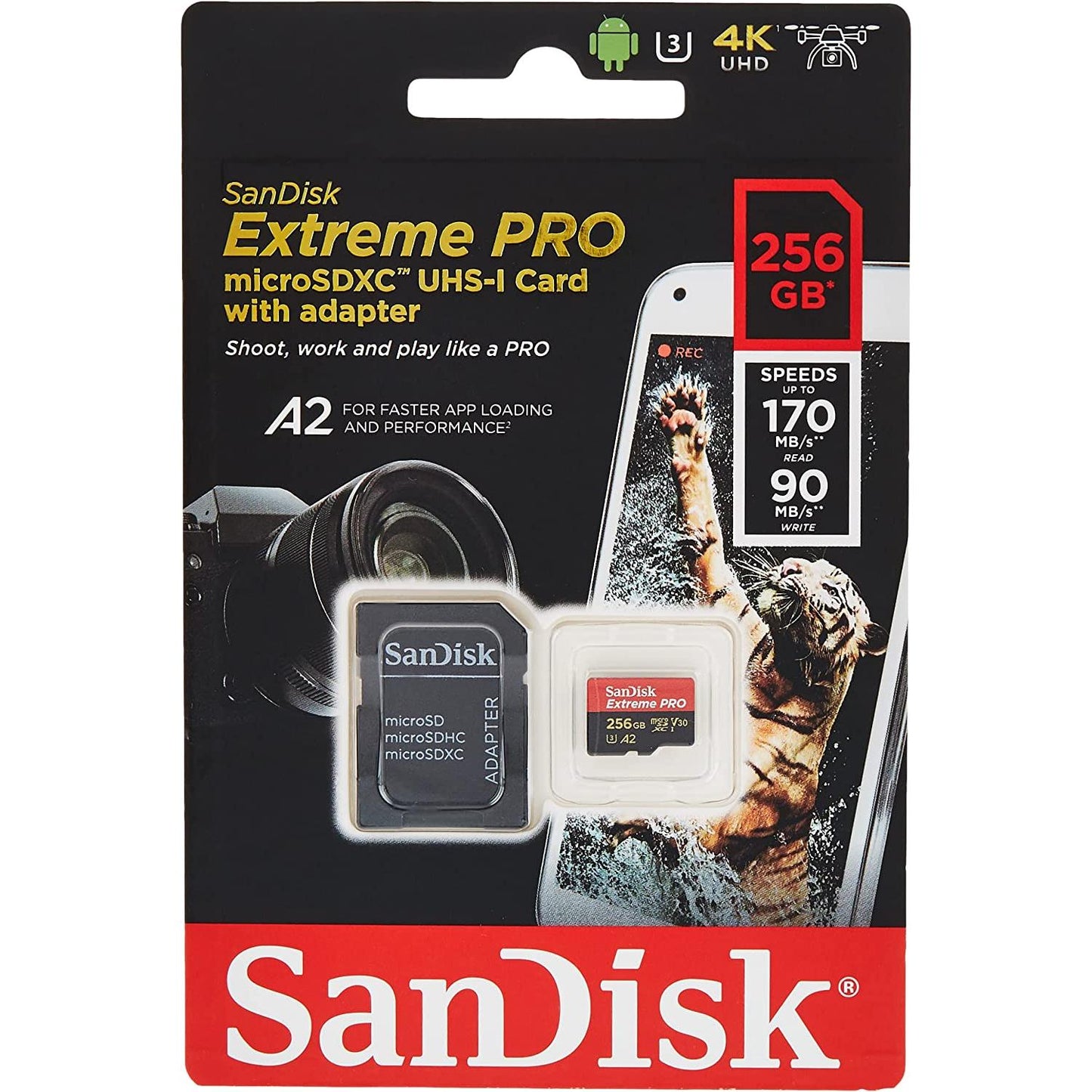 SanDisk Extreme PRO 128 GB MicroSDXC UHS‐I‐Kaart + SD-Adapter en A2 App Performance Software, Leessnelheden Tot 200 MB/s, Class 10, UHS-I, U3, V30 - NLMAX