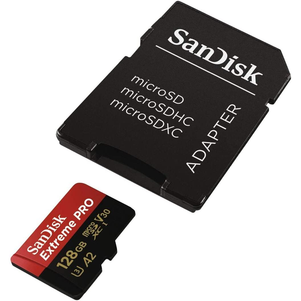 SanDisk Extreme PRO 128 GB MicroSDXC UHS‐I‐Kaart + SD-Adapter en A2 App Performance Software, Leessnelheden Tot 200 MB/s, Class 10, UHS-I, U3, V30 - NLMAX