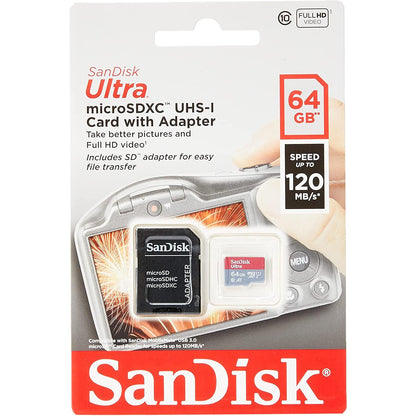 Sandisk Ultra 64 GB microSDXC UHS-I U1 Class 10 Geheugen Kaart met Adapter, tot 120 MB/s - NLMAX